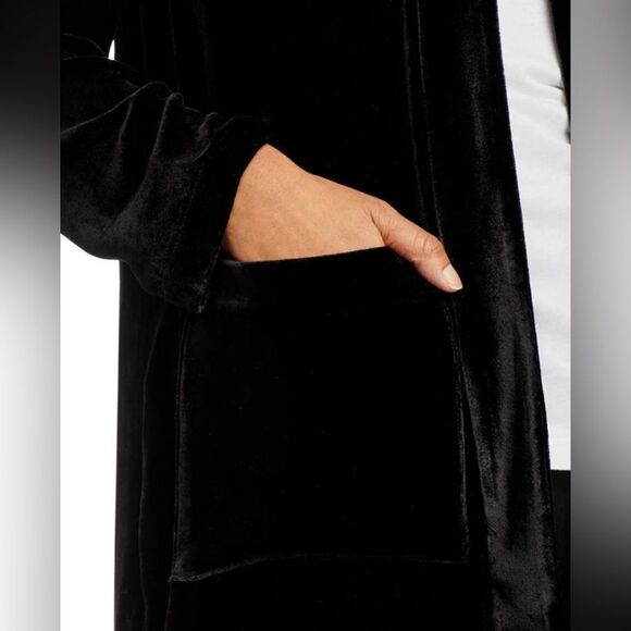 Eileen Fisher | Velvet Long Kimono Collar Long Sleeve Pocket Jacket Size L - Picture 3 of 4